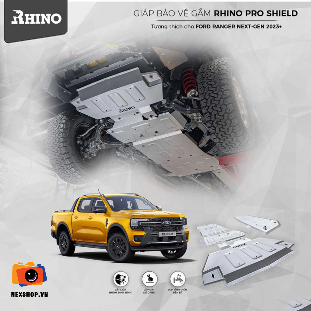 Bộ giáp bảo vệ gầm bằng nhôm Rhino Pro Shield cho Ford Ranger 202 - thiết kế và phụ kiện