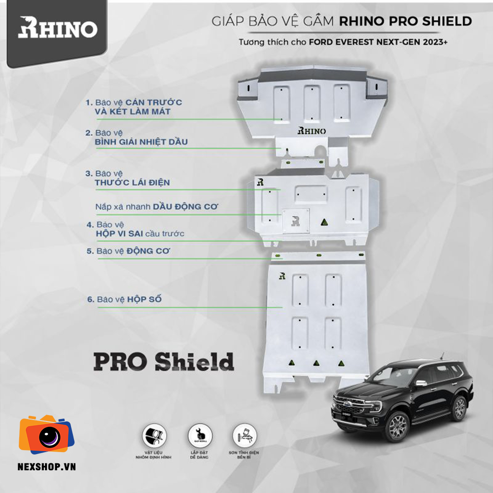 BỘ GIÁP BẢO VỆ GẦM BẰNG NHÔM RHINO PRO SHIELD CHO XE FORD EVEREST 2023+