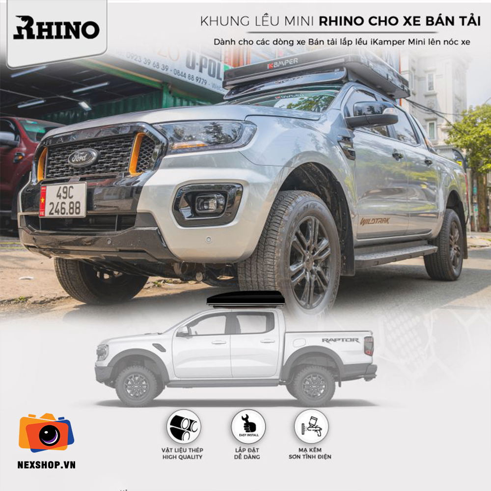 KHUNG GẮN LỀU MINI LÊN NÓC XE BÁN TẢI – THƯƠNG HIỆU RHINO