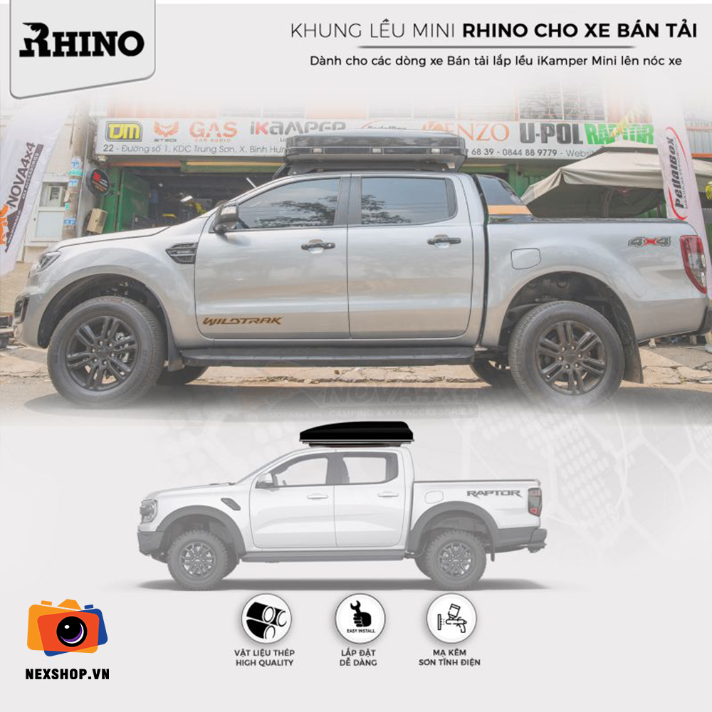 KHUNG GẮN LỀU MINI LÊN NÓC XE BÁN TẢI – THƯƠNG HIỆU RHINO