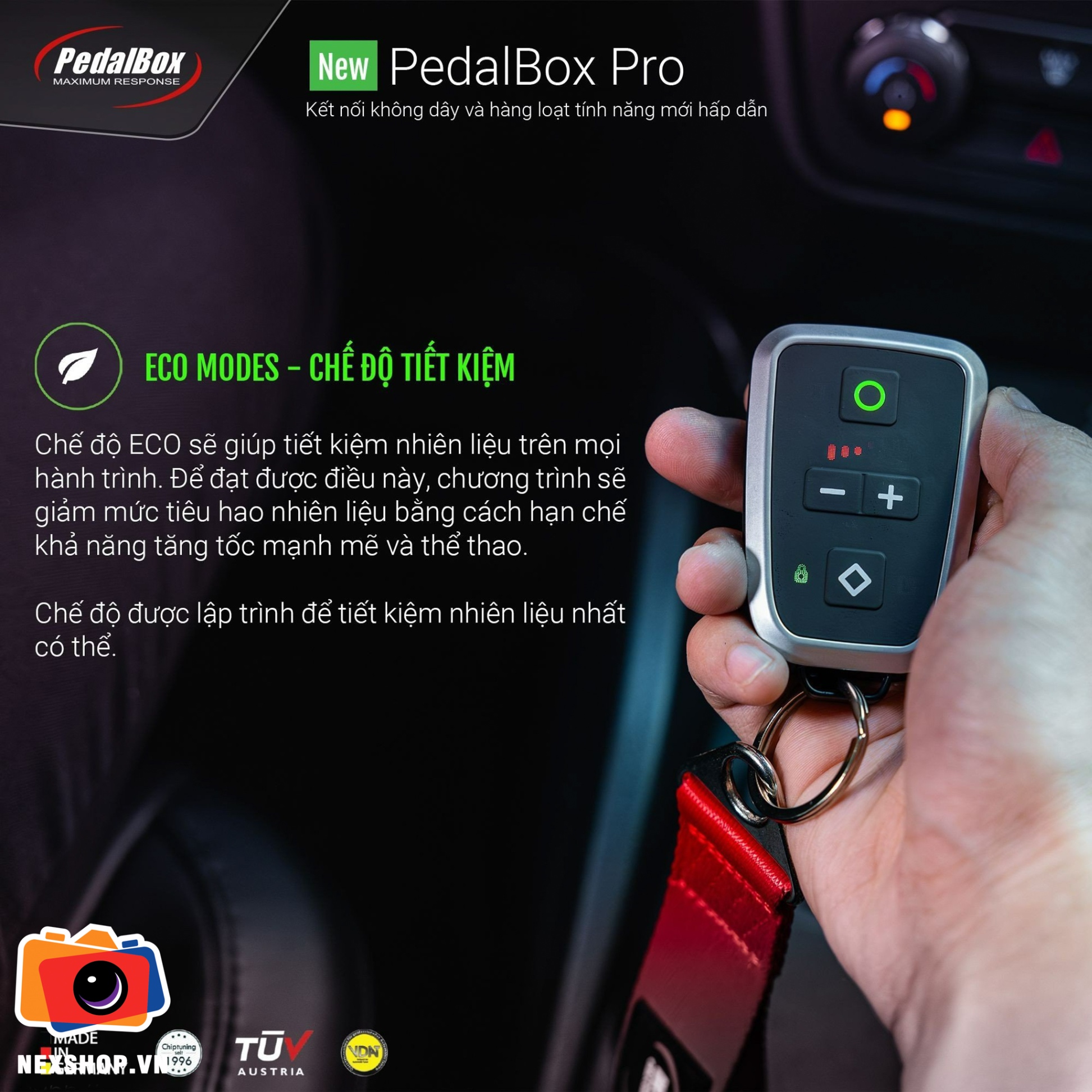 CHIP CHÂN GA THẾ HỆ MỚI PEDALBOX PRO | Chính hãng NexShop - mặt sau và phụ kiện đi kèm