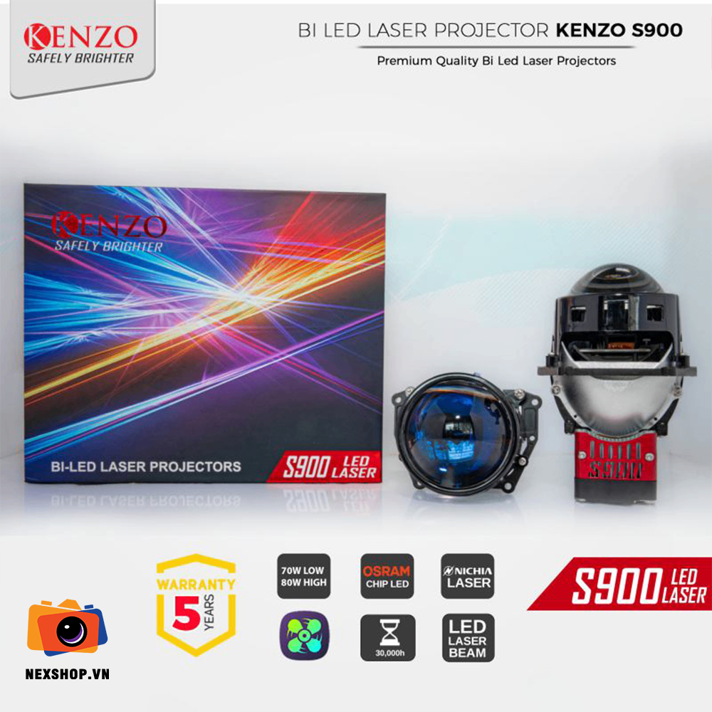 BI LED LASER KENZO S900 | Hiệu suất cao | Chính hãng - mặt sau và phụ kiện đi kèm