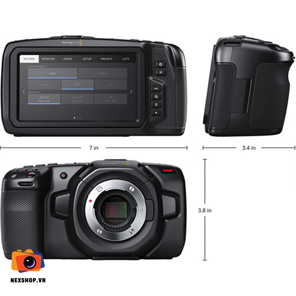 Blackmagic Pocket Cinema Camera 4K | Máy quay phim 4K chuyên nghi - mặt sau và phụ kiện đi kèm