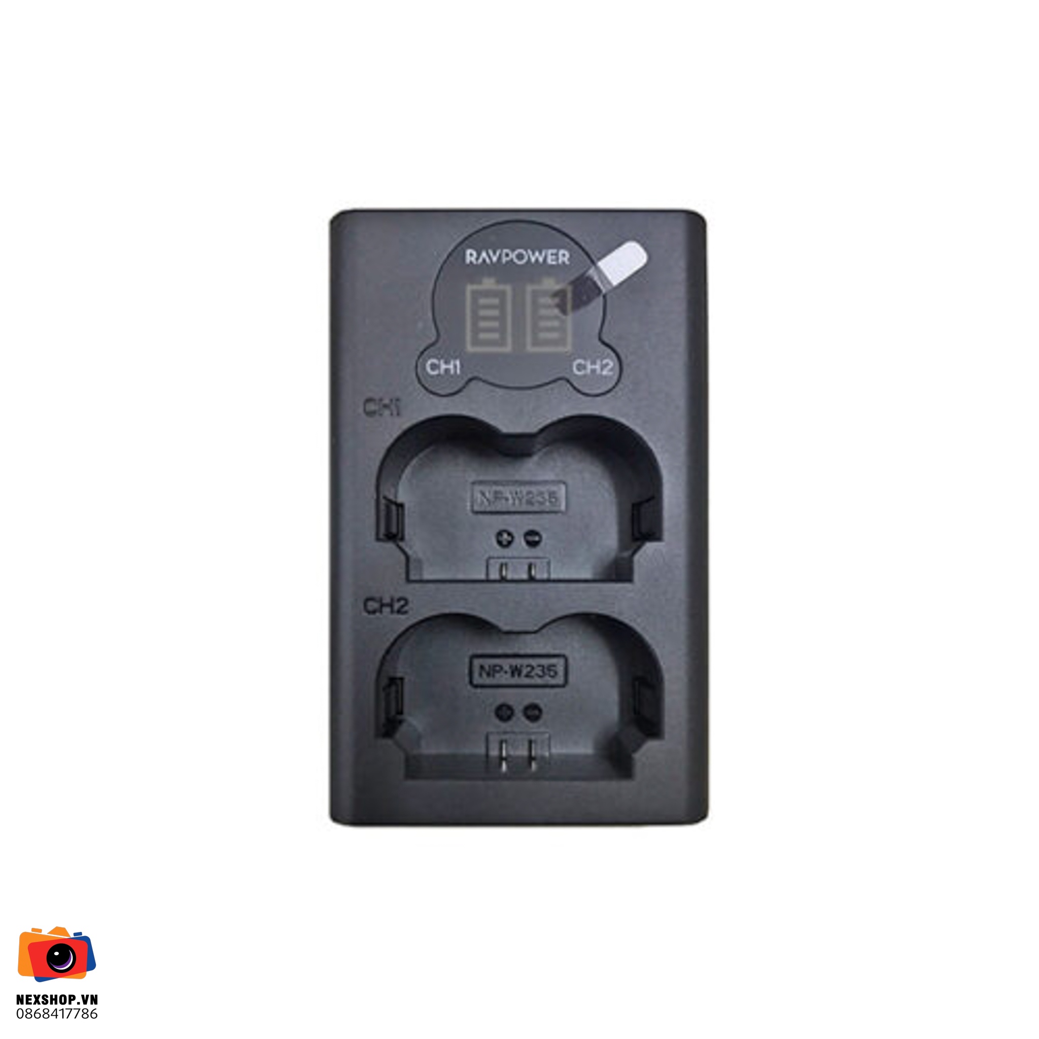 Bộ 2 Pin 1 Sạc Ravpower Fujifilm W235 | Chính hãng - cấu hình hộp sạc