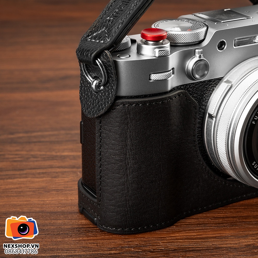 Bao da Leather Half Case Kit for FUJIFILM X100VI | Đen | Chính hã - mặt sau và phụ kiện đi kèm