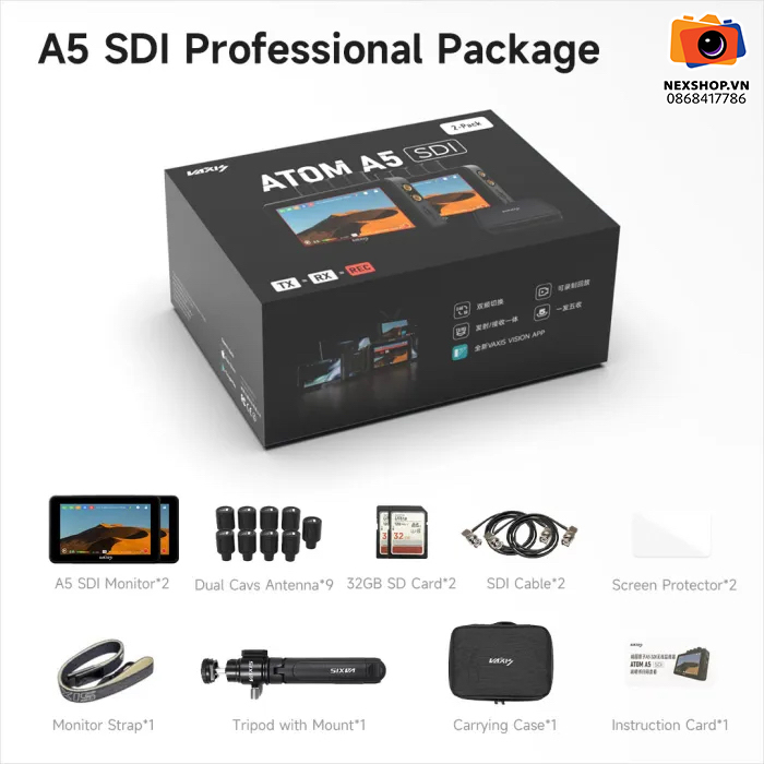 Vaxis Atom A5 SDI Wireless RX/TX SDI/HDMI Monitor Professional Package | Chính Hãng