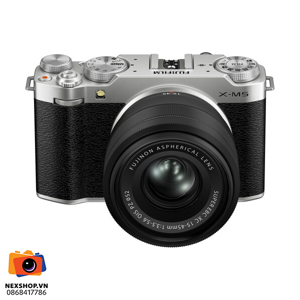 Máy ảnh Fujifilm X-M5 15-45mm F3.5-5.6 Bạc | Chính hãng - mặt sau và phụ kiện đi kèm