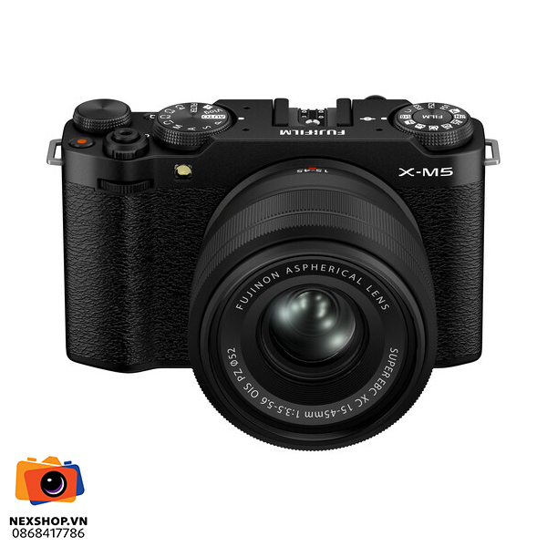 Máy ảnh Fujifilm X-M5 15-45mm F3.5-5.6 Đen | Chính hãng - mặt sau và phụ kiện đi kèm