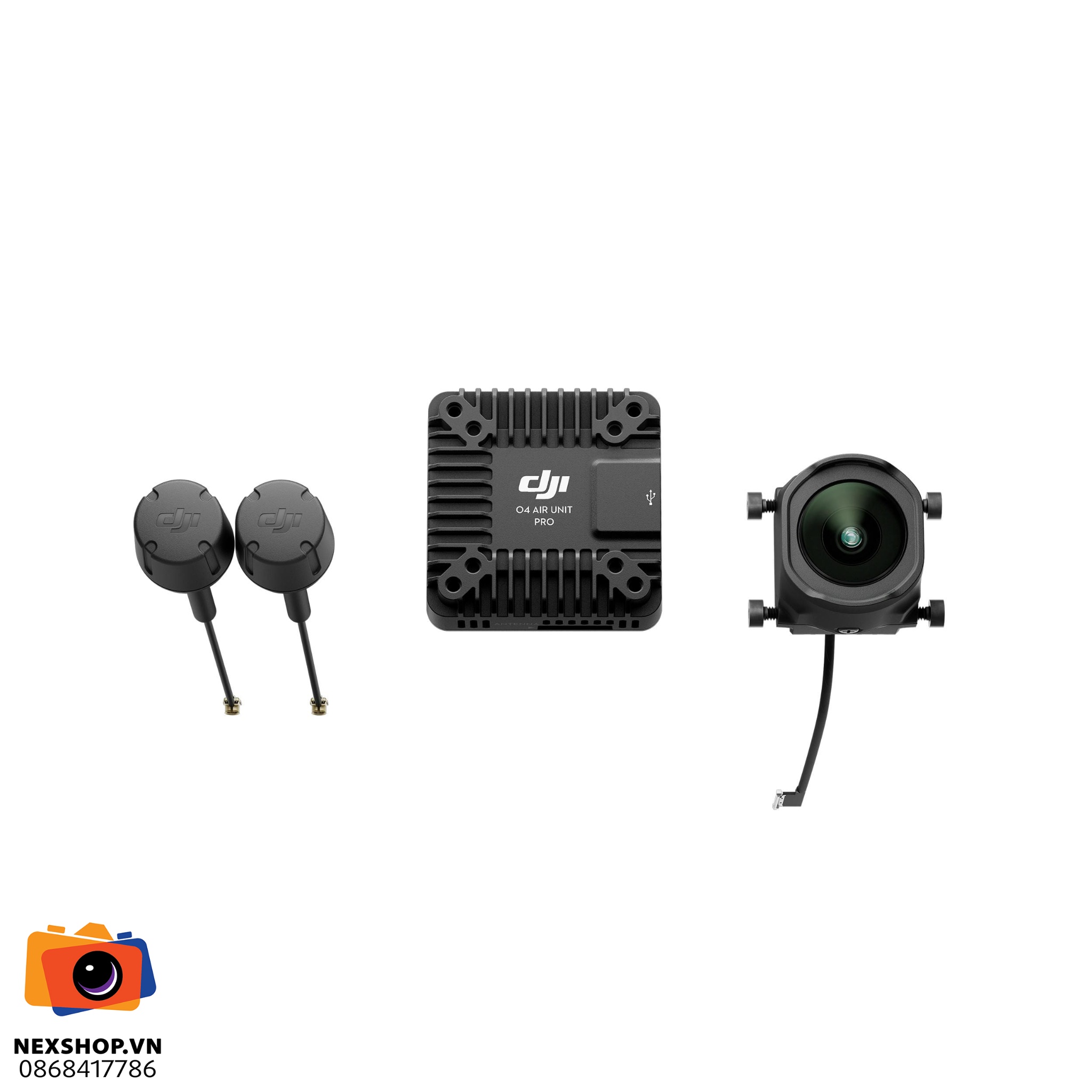 DJI AirUnit O4 Pro | Ống kính chính hãng, chất lượng cao - mặt sau và phụ kiện đi kèm