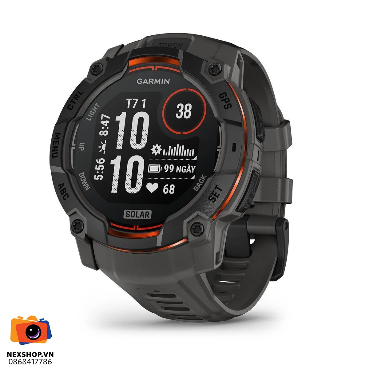 Đồng hồ thông minh Garmin Instinct 3, 50mm, Solar, Đen phối dây đeo màu than chì, KOR/SEA,A04883 | Chính hãng