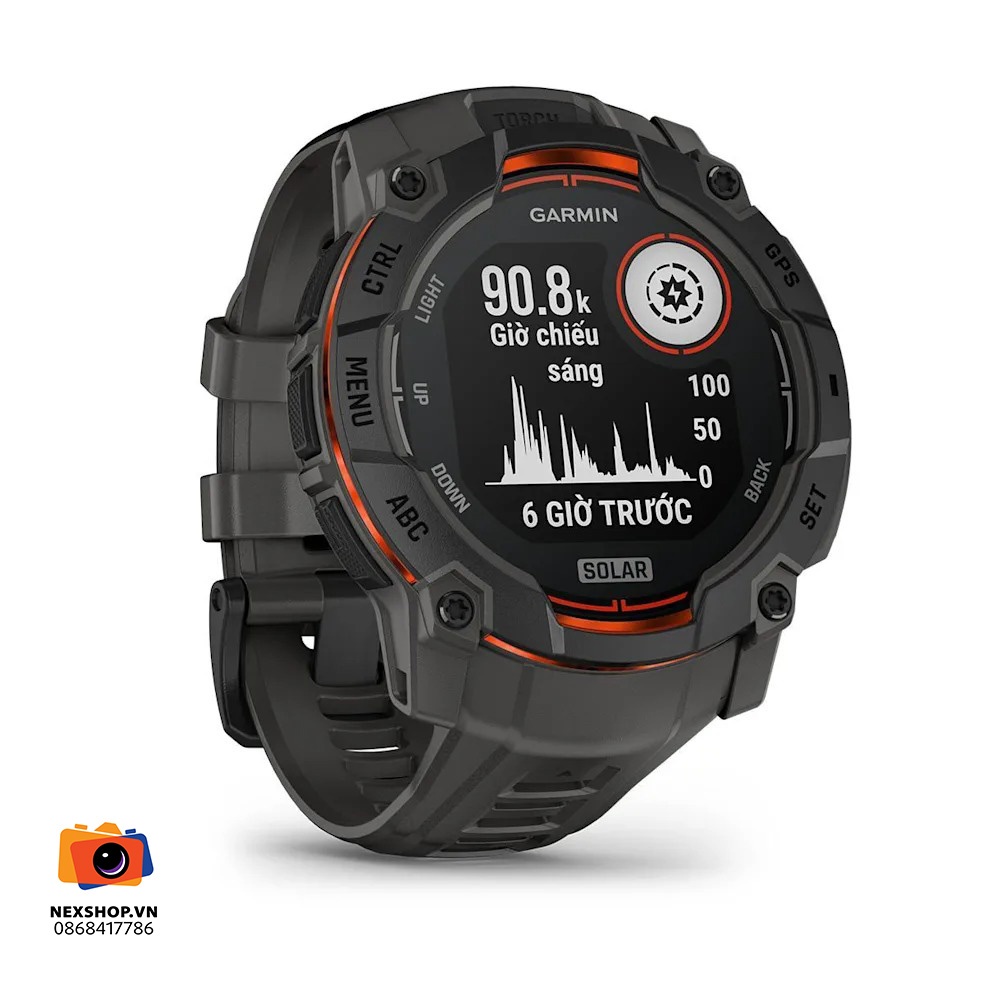 Đồng hồ thông minh Garmin Instinct 3, 50mm, Solar, Đen phối dây đeo màu than chì, KOR/SEA,A04883 | Chính hãng