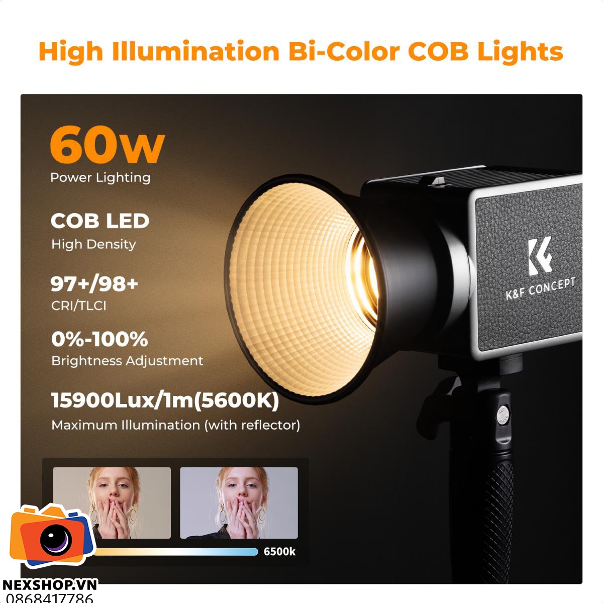 Đèn LED KNF Concept PL-60B 60W COB | Chính hãng - cấu hình hộp sạc