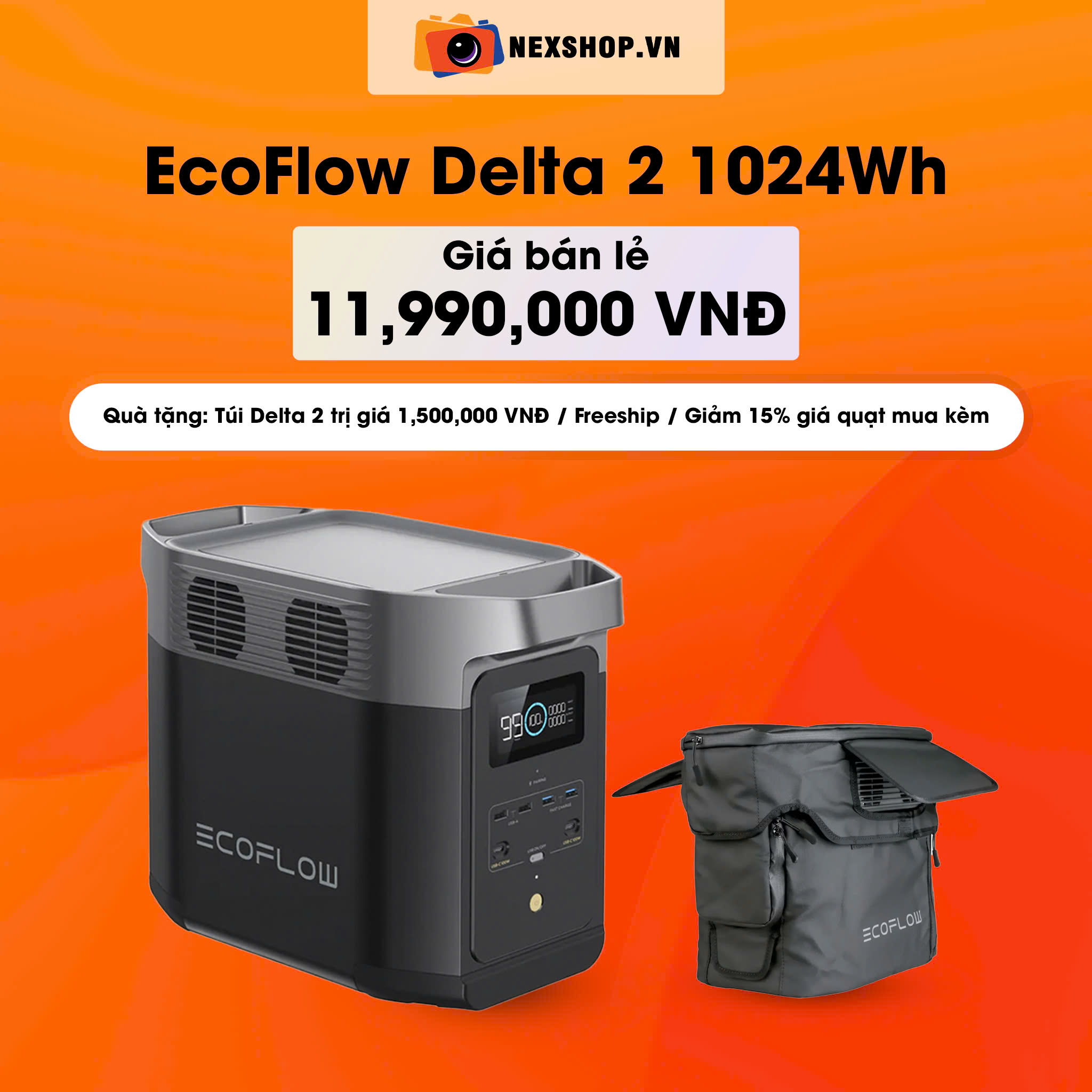 Trạm điện di động EcoFlow Delta 2 1024Wh | Hàng chính hãng