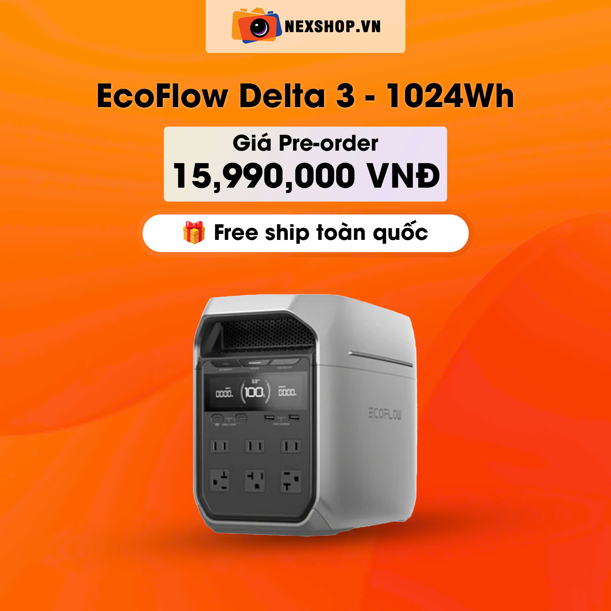 Trạm điện di động EcoFlow Delta 3 | 1024Wh 1800W | Hàng chính hãng | FullVAT