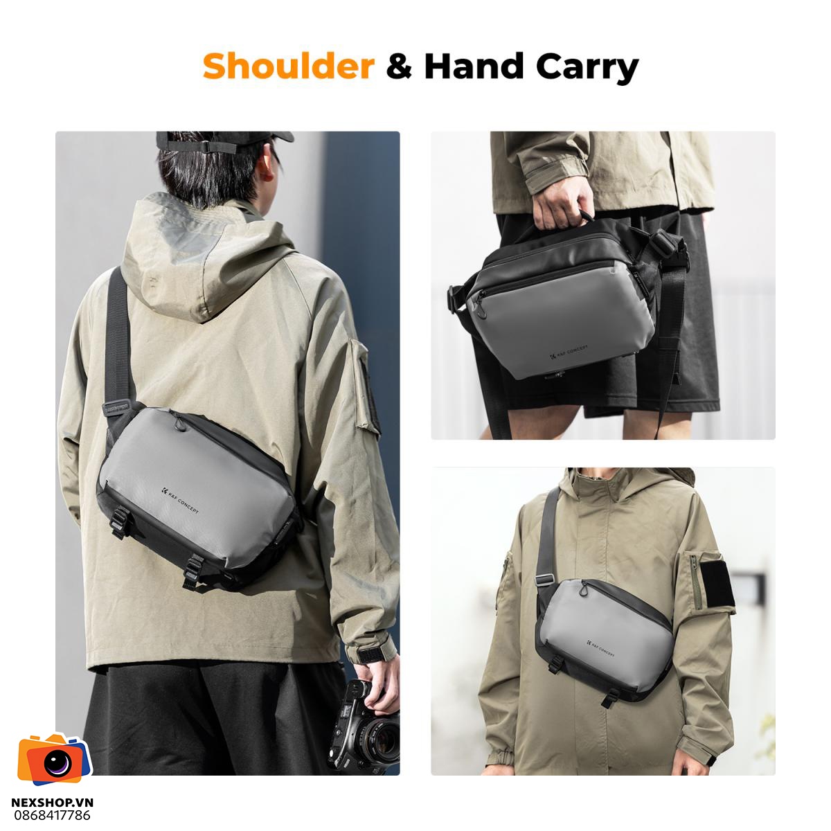 Túi đeo chéo KNF Concept Sling Bag 10L | Grey | Chính hãng - cấu hình hộp sạc