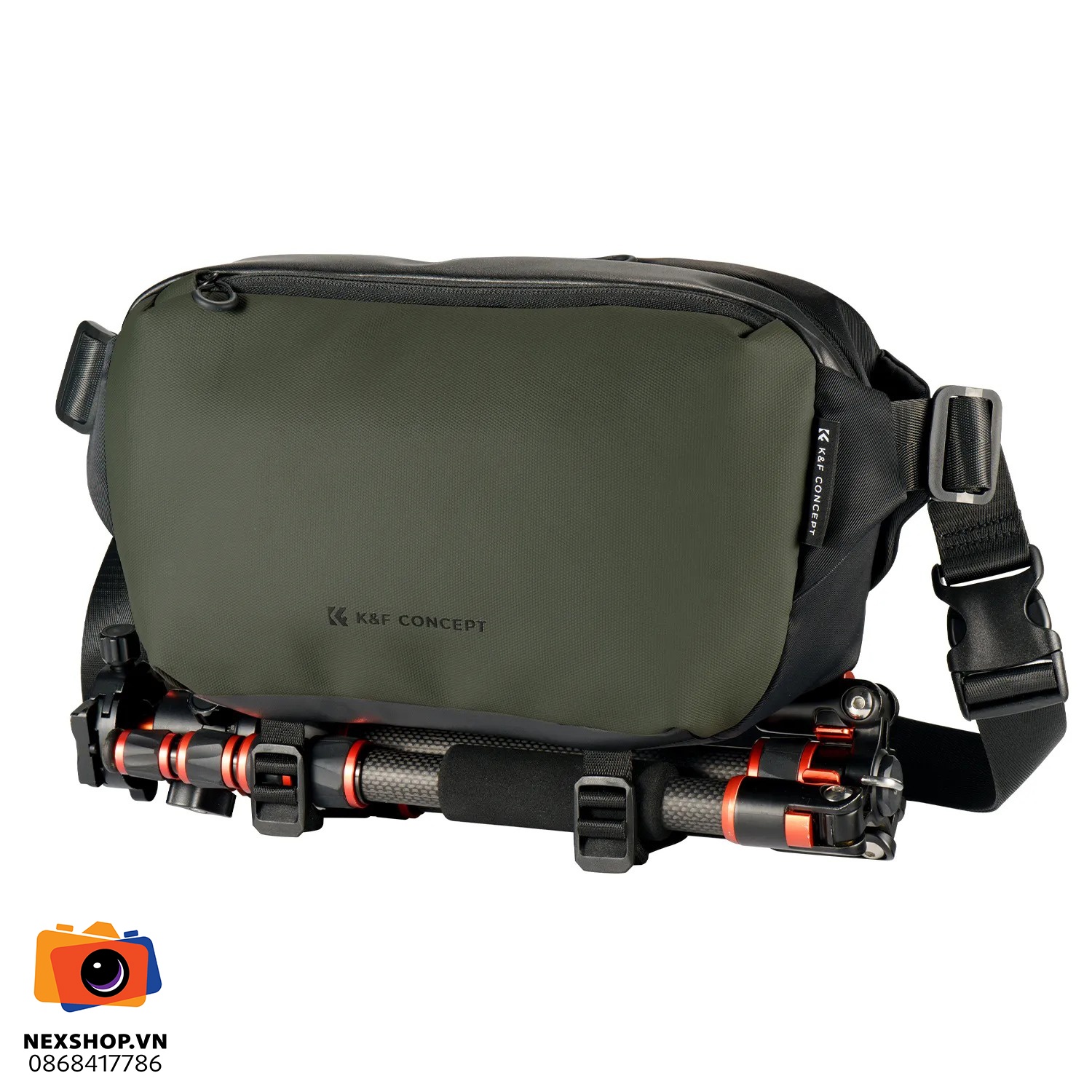 Túi đeo chéo KNF Concept Sling Bag 10L | Dark Green | Chính hãng - mặt sau và phụ kiện đi kèm