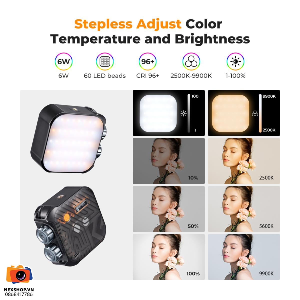 Đèn LED KNF CONCEPT RGB 2500-9900K CRI 96+ 6W | Chính hãng - mặt sau và phụ kiện đi kèm