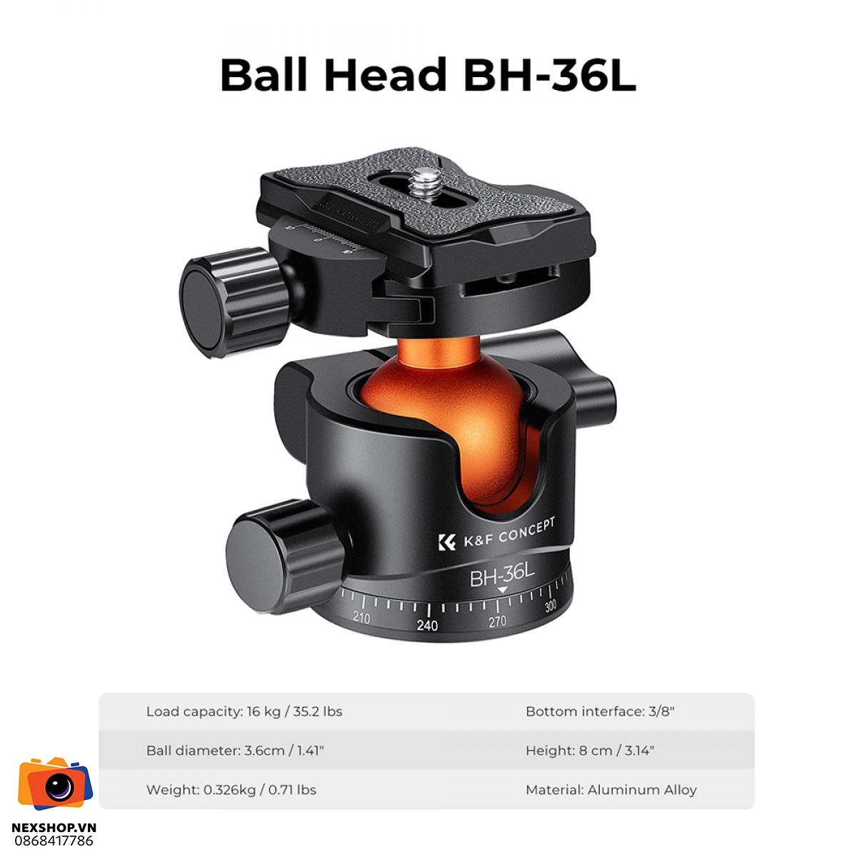 KNF Concept Ball Head BH-36 | Đa năng, chính xác | Chính hãng - cấu hình hộp sạc