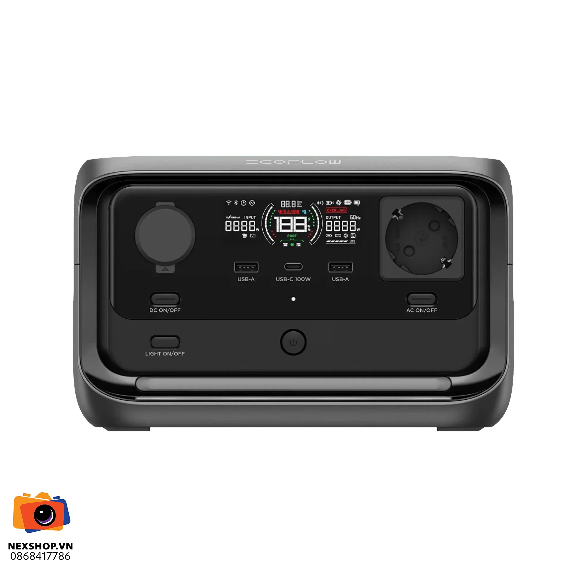 Trạm điện di động EcoFlow RIVER 3 Plus 286WH 600W | Chính hãng - mặt sau và phụ kiện đi kèm