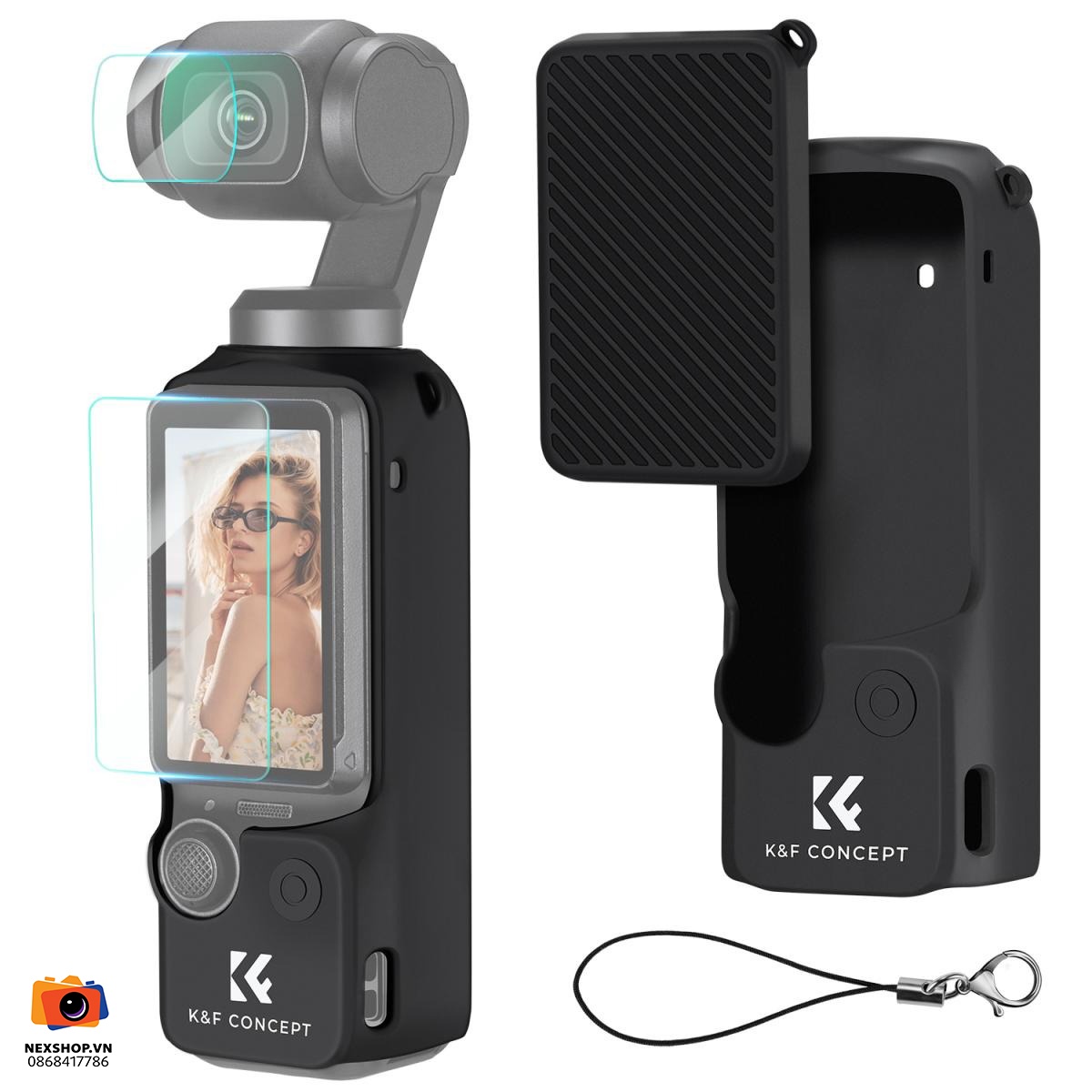 Bao silicon và miếng dán cường lực KNF Concept cho Pocket 3