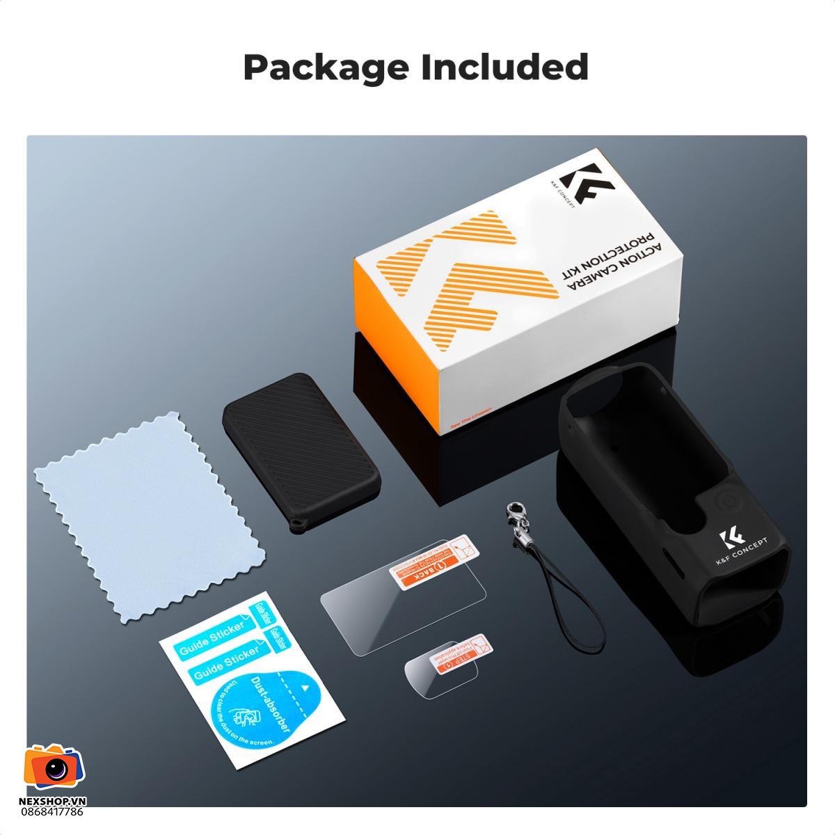 Bao silicon và miếng dán cường lực KNF Concept cho Pocket 3