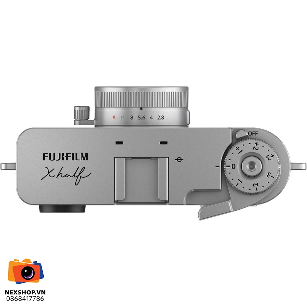 Máy Ảnh Fujifilm X Half | Bạc | Chính Hãng | Chính hãng NexShop - mặt sau và phụ kiện đi kèm