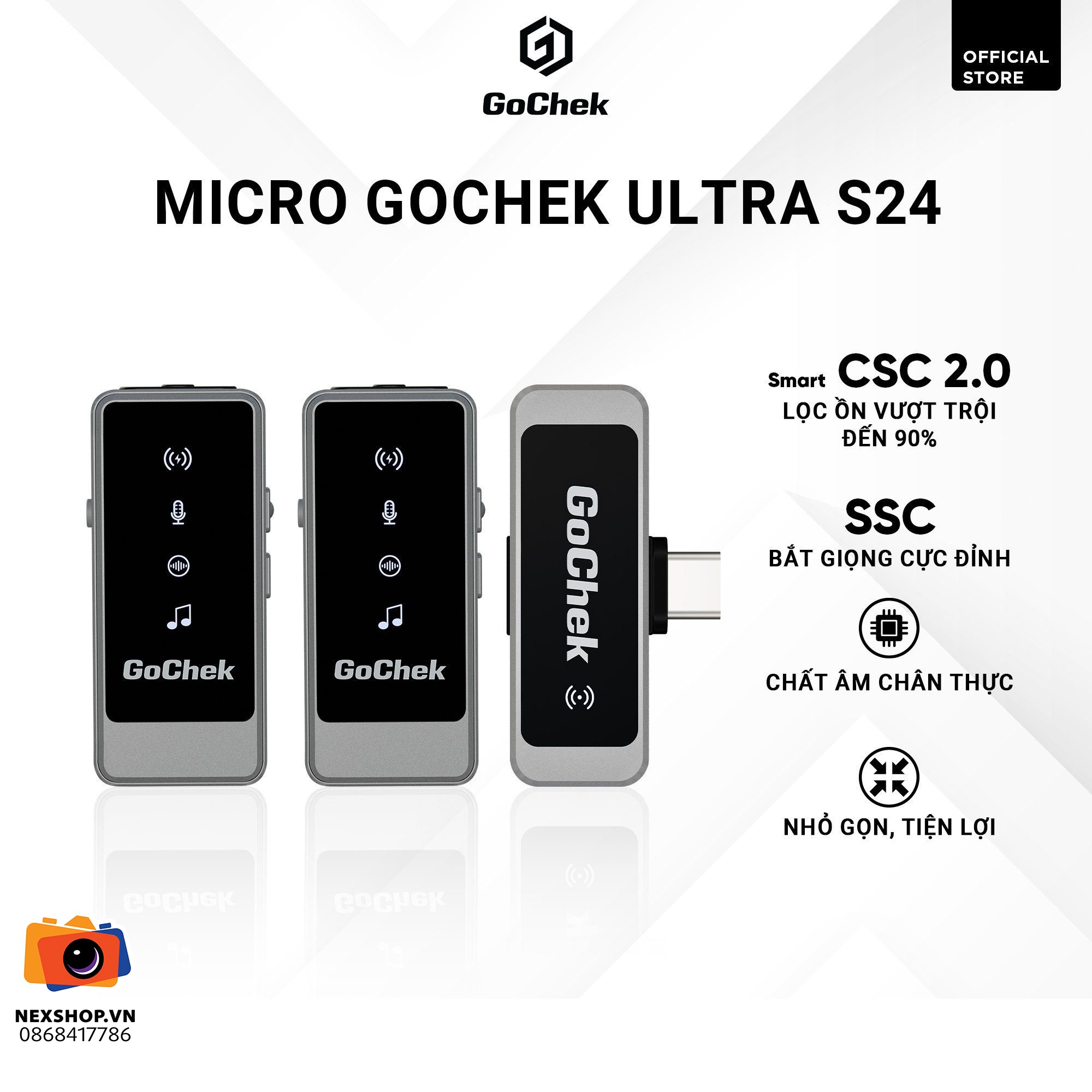 Micro thu âm không dây GoChek Ultra S24 | 2TX + 1RX | Chính hãng