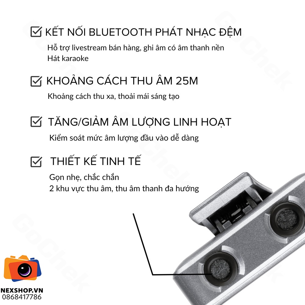Micro thu âm không dây GoChek Ultra Plus D | 2TX + 1RX + Charger - khả năng kết nối thiết bị