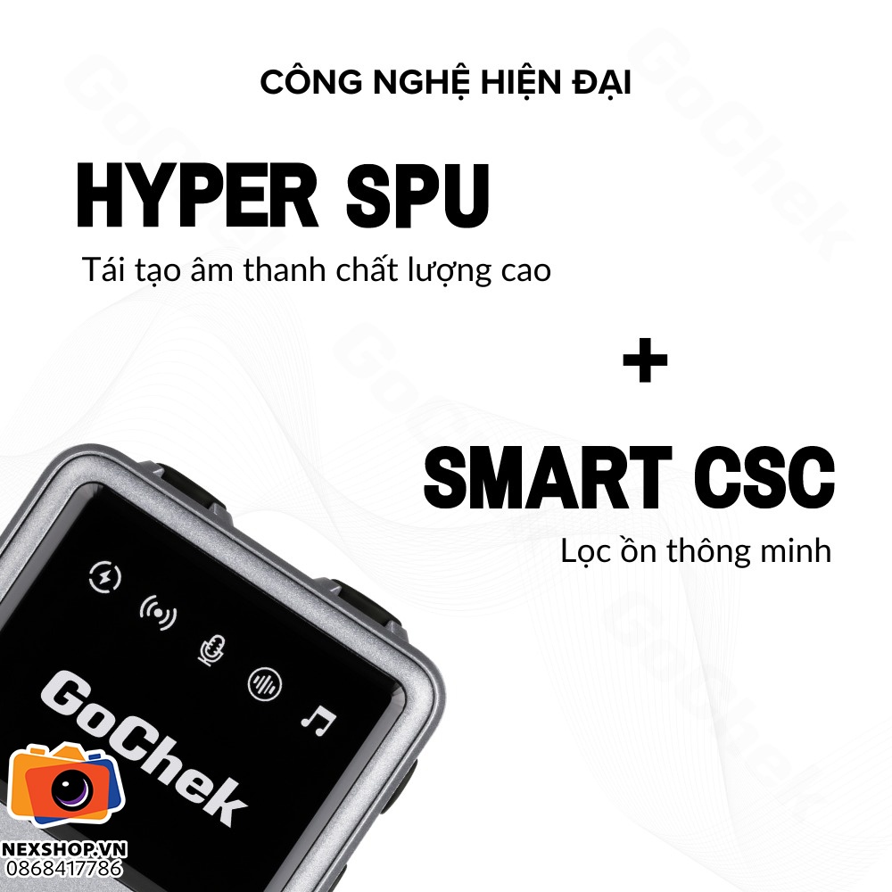 Micro thu âm không dây GoChek Ultra Plus D | 2TX + 1RX + Charger - mặt sau và phụ kiện đi kèm