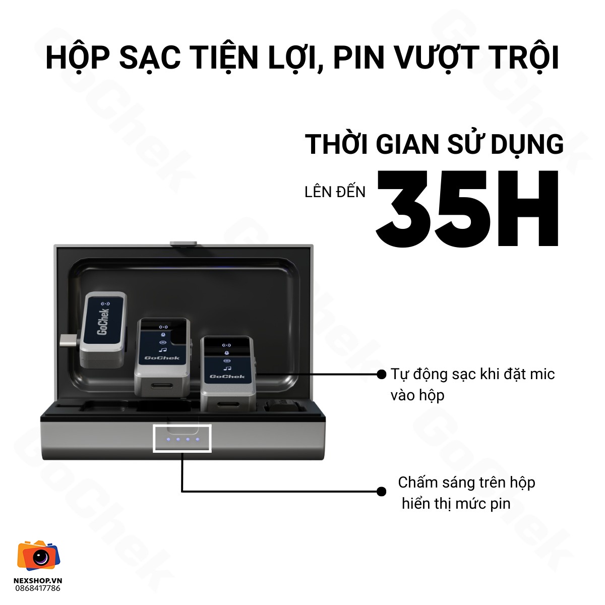 Micro thu âm không dây GoChek Ultra S24 | 2TX + 1RX + Hộp sạc | C - khả năng kết nối thiết bị
