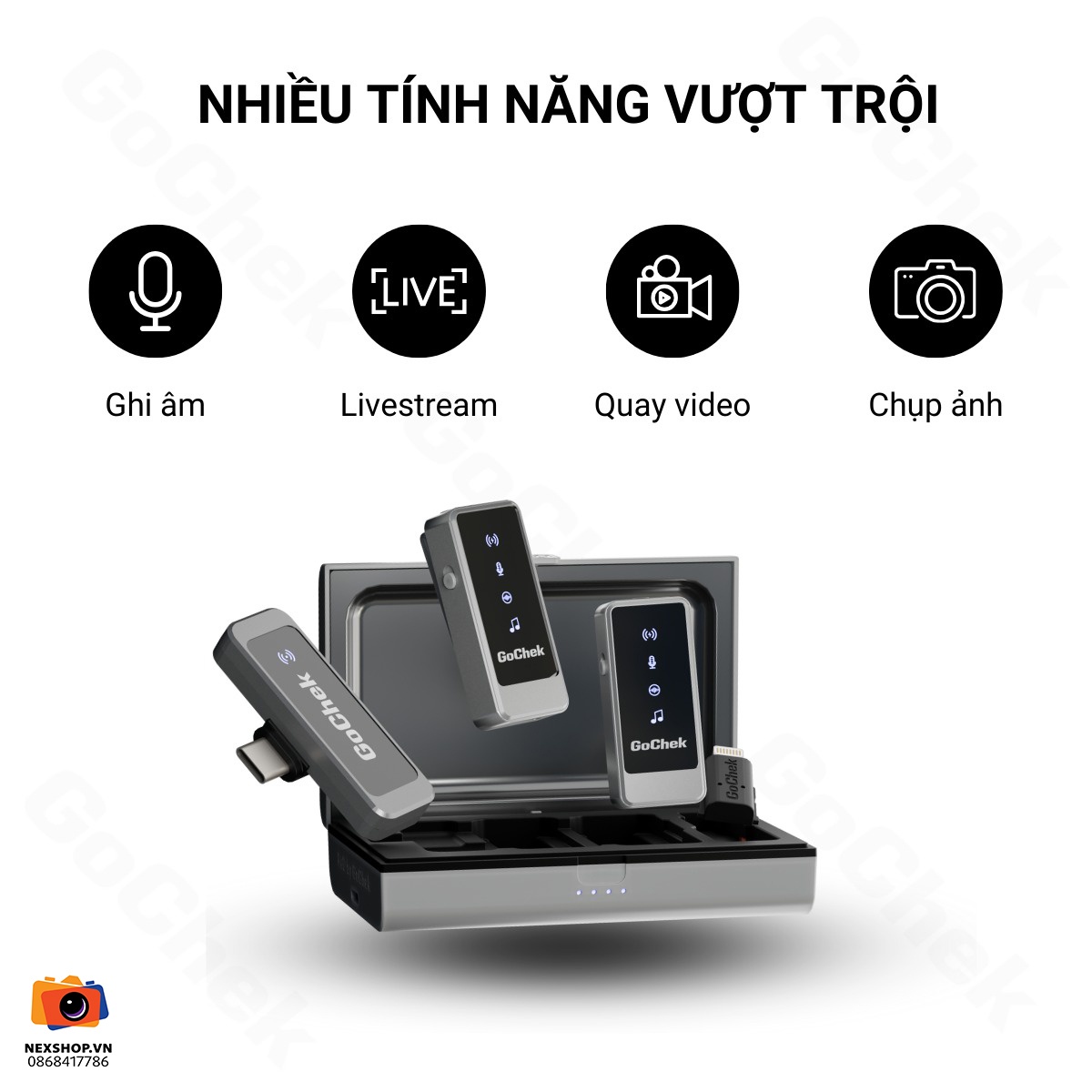 Micro thu âm không dây GoChek Ultra S24 | 2TX + 1RX + Hộp sạc | Chính hãng