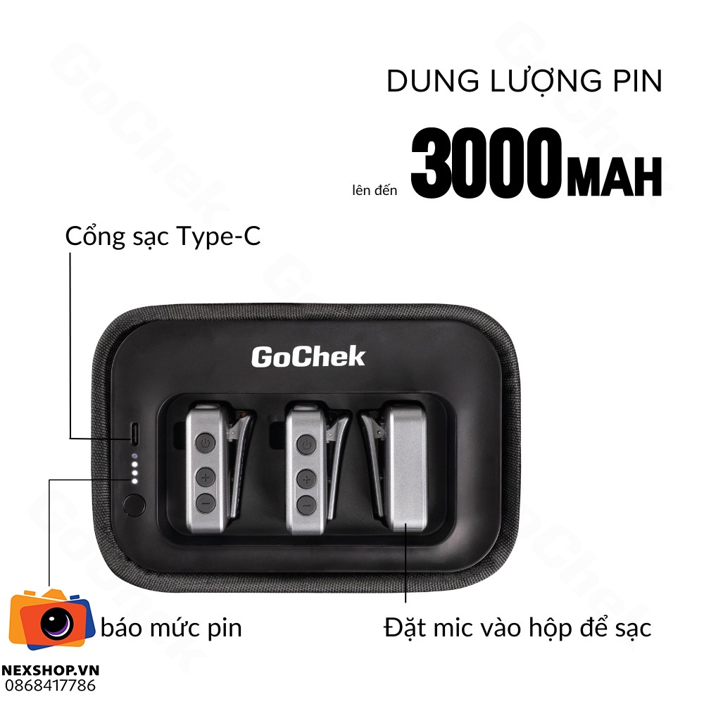 Micro thu âm không dây GoChek Ultra Plus D | 2TX + 1RX + Charger | Chính hãng