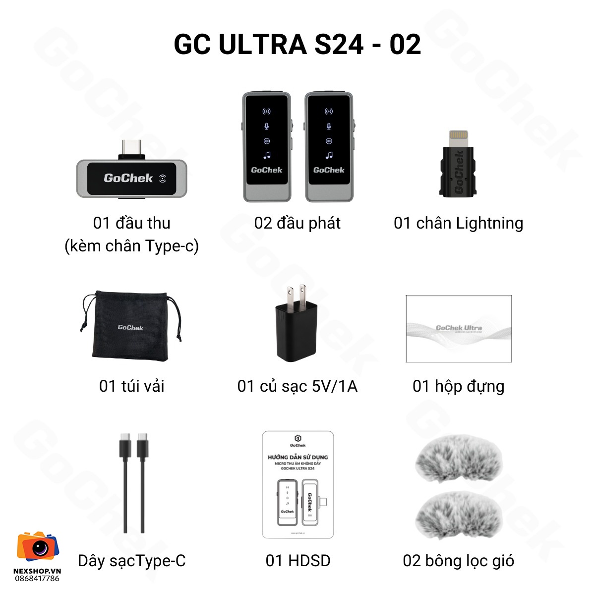 Micro thu âm không dây GoChek Ultra S24 | 2TX + 1RX | Chính hãng