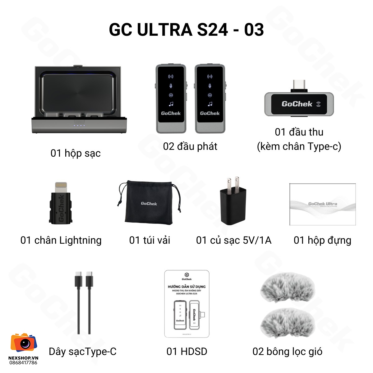 Micro thu âm không dây GoChek Ultra S24 | 2TX + 1RX + Hộp sạc | Chính hãng