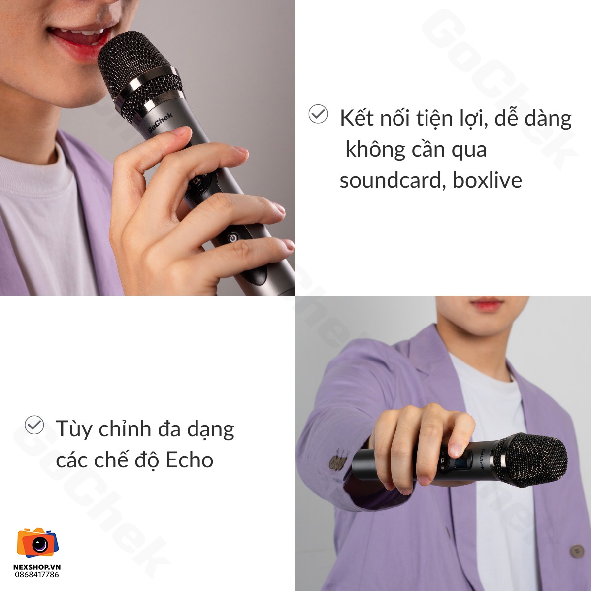 Micro thu âm không dây GoChek HH24 | 2TX + 1RX | Chính hãng - khả năng kết nối thiết bị