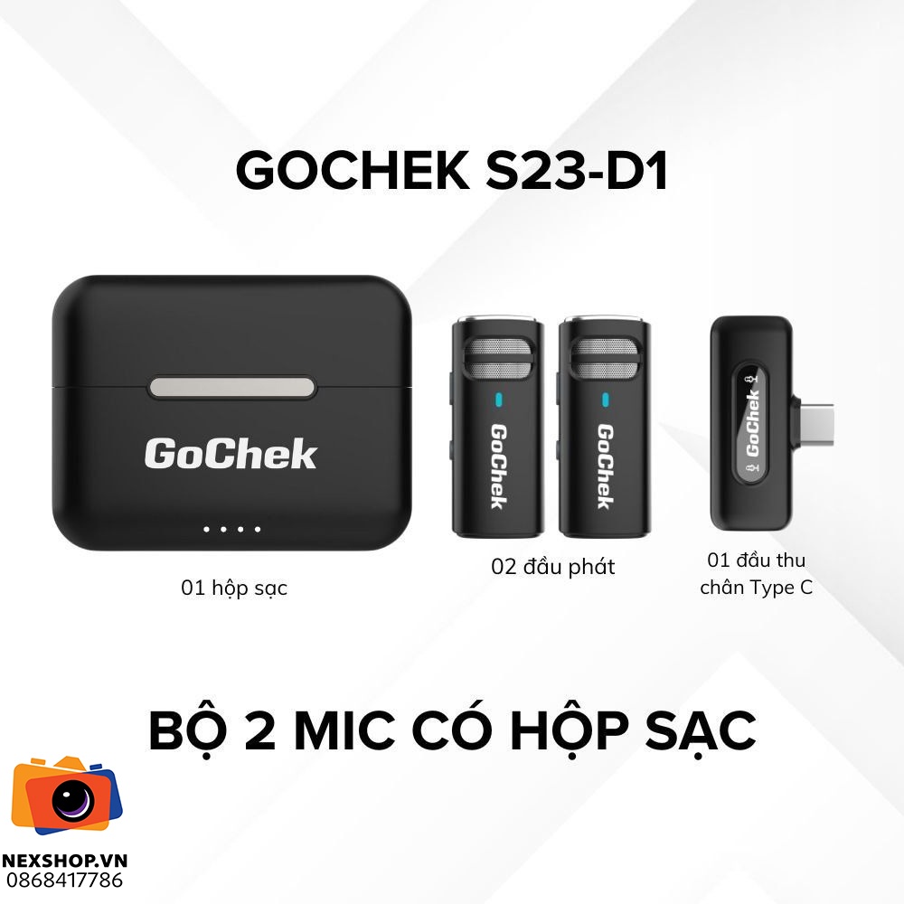 Micro thu âm không dây GoChek S23 | 2TX + 1RX + Hộp sạc | Type-C | Chính hãng