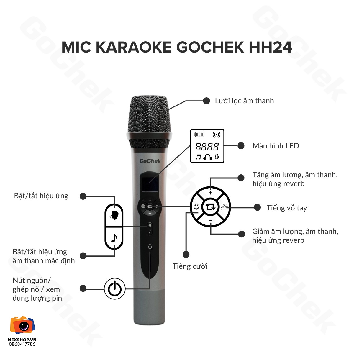 Micro thu âm không dây GoChek HH24 | 1TX + 1RX | Chính hãng