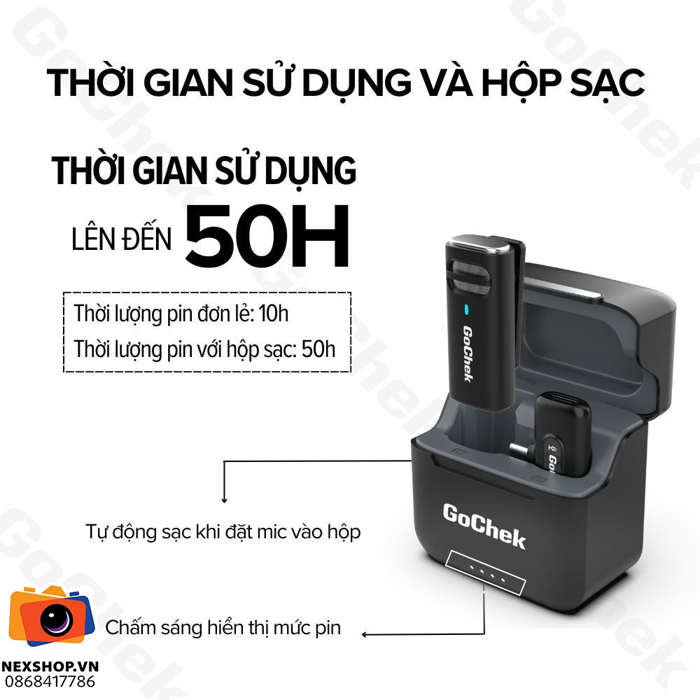 Micro thu âm không dây GoChek S23 | 1TX + 1RX + Hộp sạc | Type-C | Chính hãng