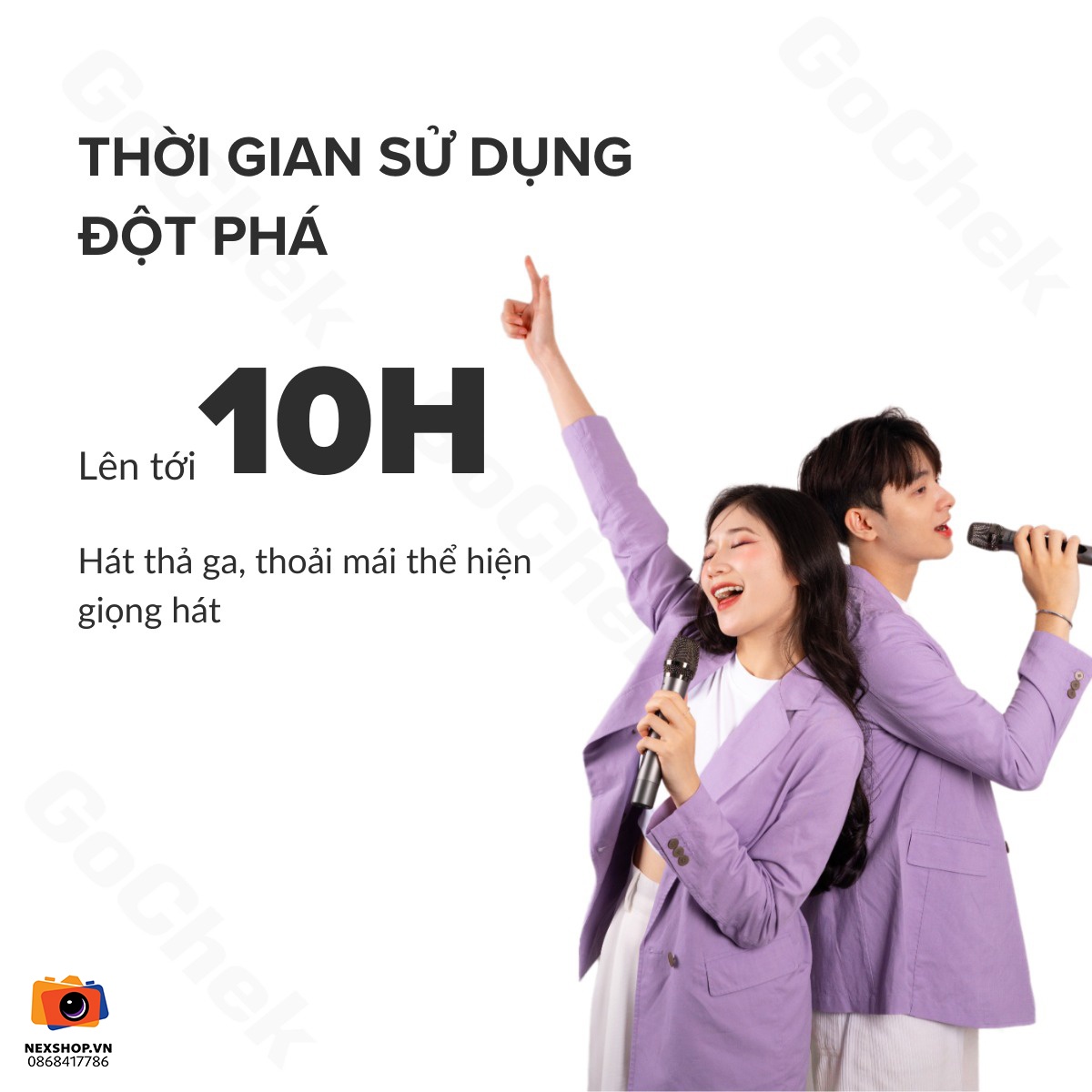 Micro thu âm không dây GoChek HH24 | 2TX + 1RX | Chính hãng - mặt sau và phụ kiện đi kèm