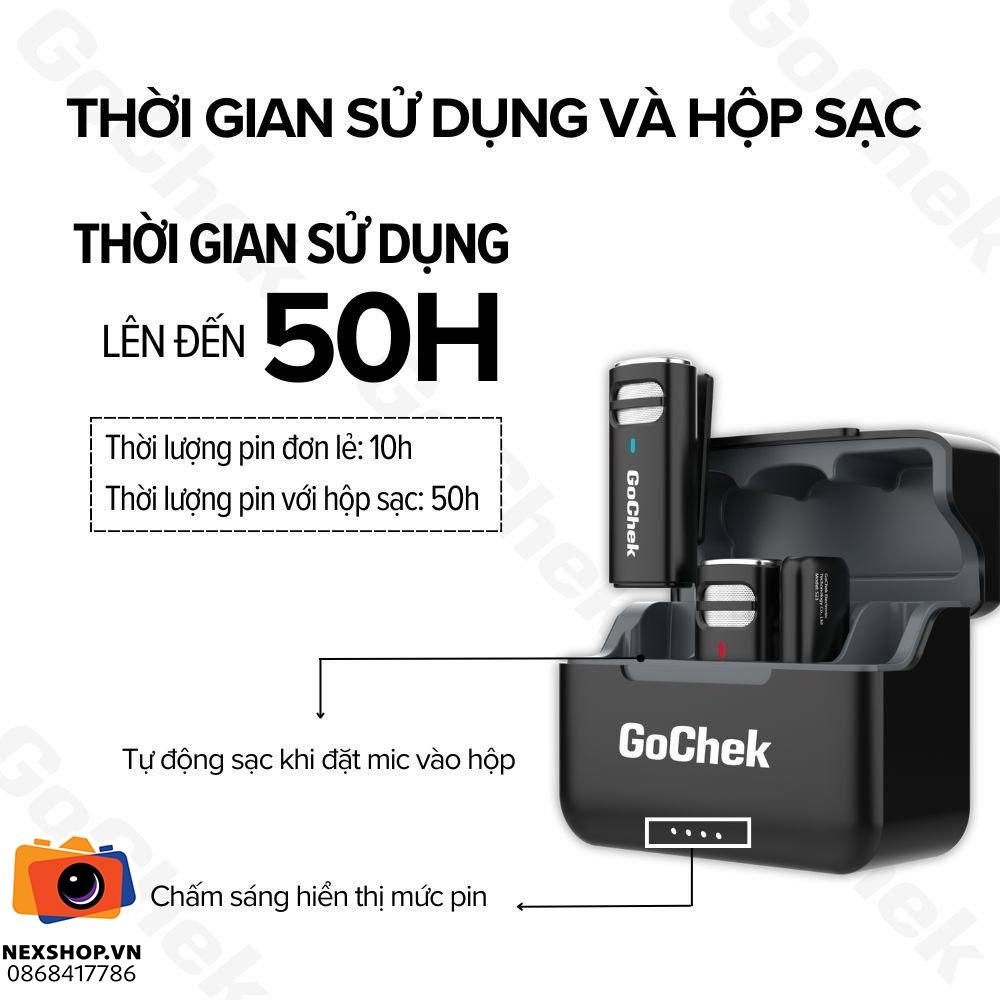 Micro thu âm không dây GoChek S23 | 2TX + 1RX + Hộp sạc | Lightning | Chính hãng