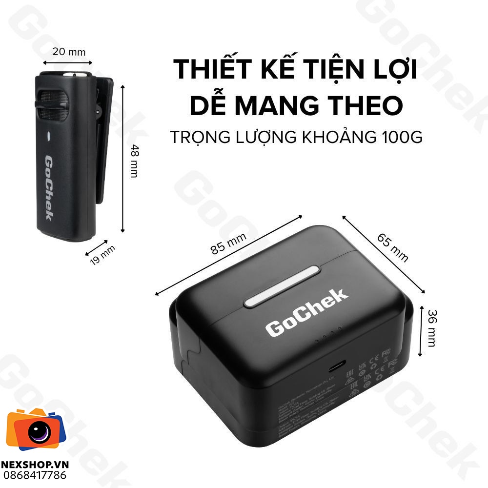 Micro thu âm không dây GoChek S23 | 2TX + 1RX + Hộp sạc | Lightning | Chính hãng