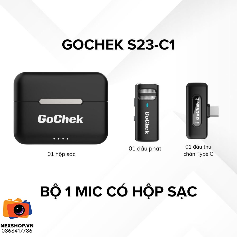 Micro thu âm không dây GoChek S23 - 1TX + 1RX + Hộp sạc - Type-C - cấu hình hộp sạc