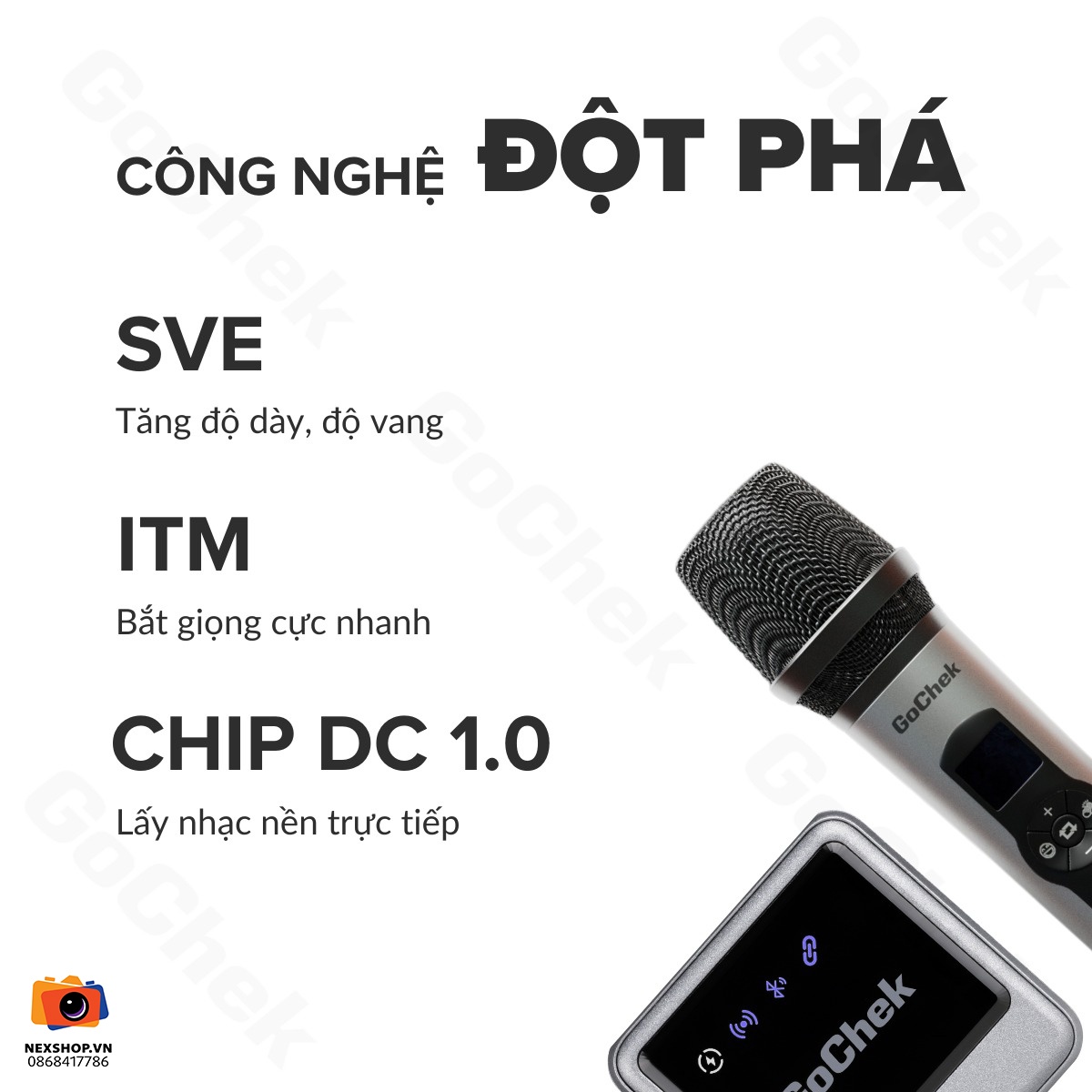 Micro thu âm không dây GoChek HH24 | 2TX + 1RX | Chính hãng - cấu hình hộp sạc