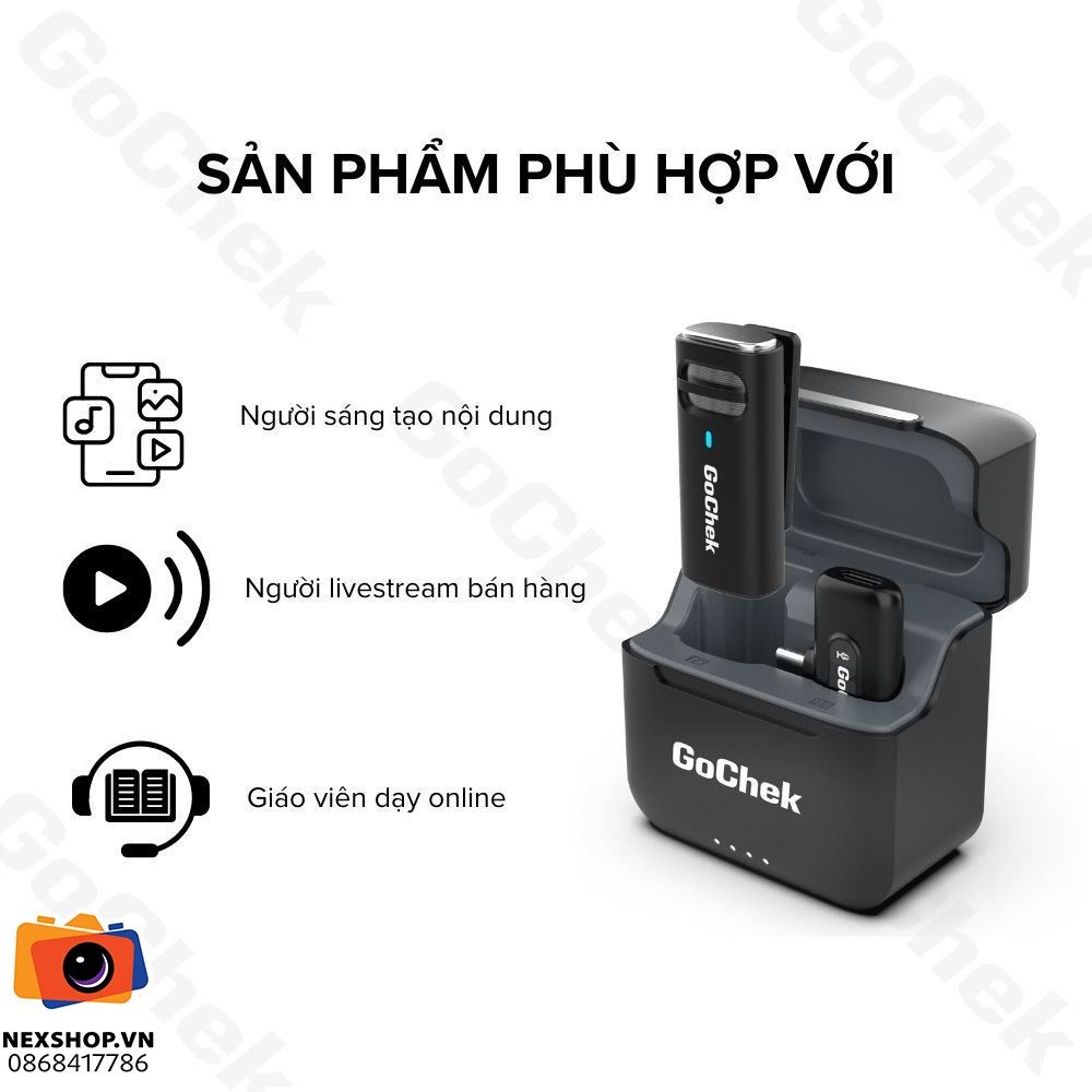Micro thu âm không dây GoChek S23 | 1TX + 1RX + Hộp sạc | Type-C | Chính hãng