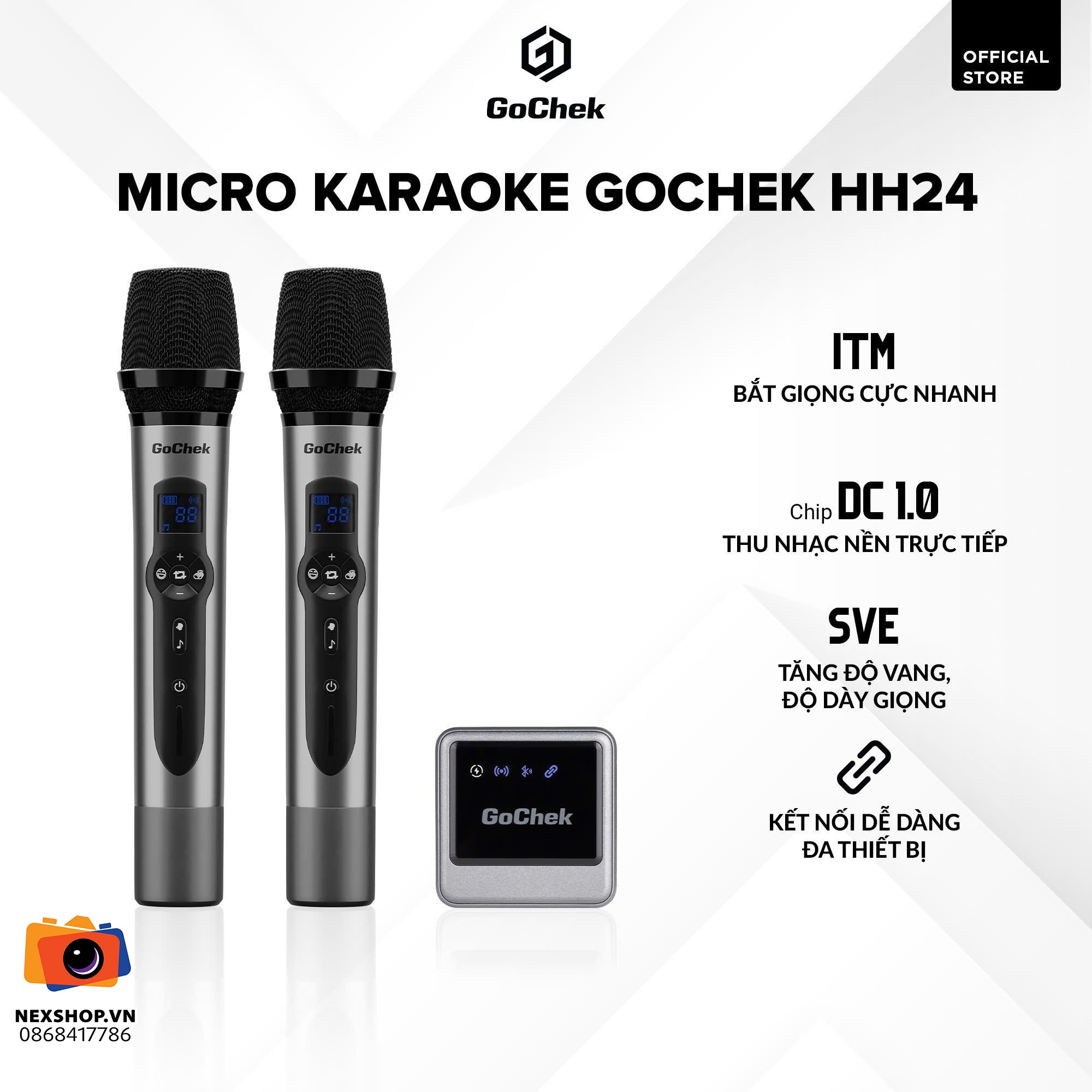 Micro thu âm không dây GoChek HH24 | 2TX + 1RX | Chính hãng