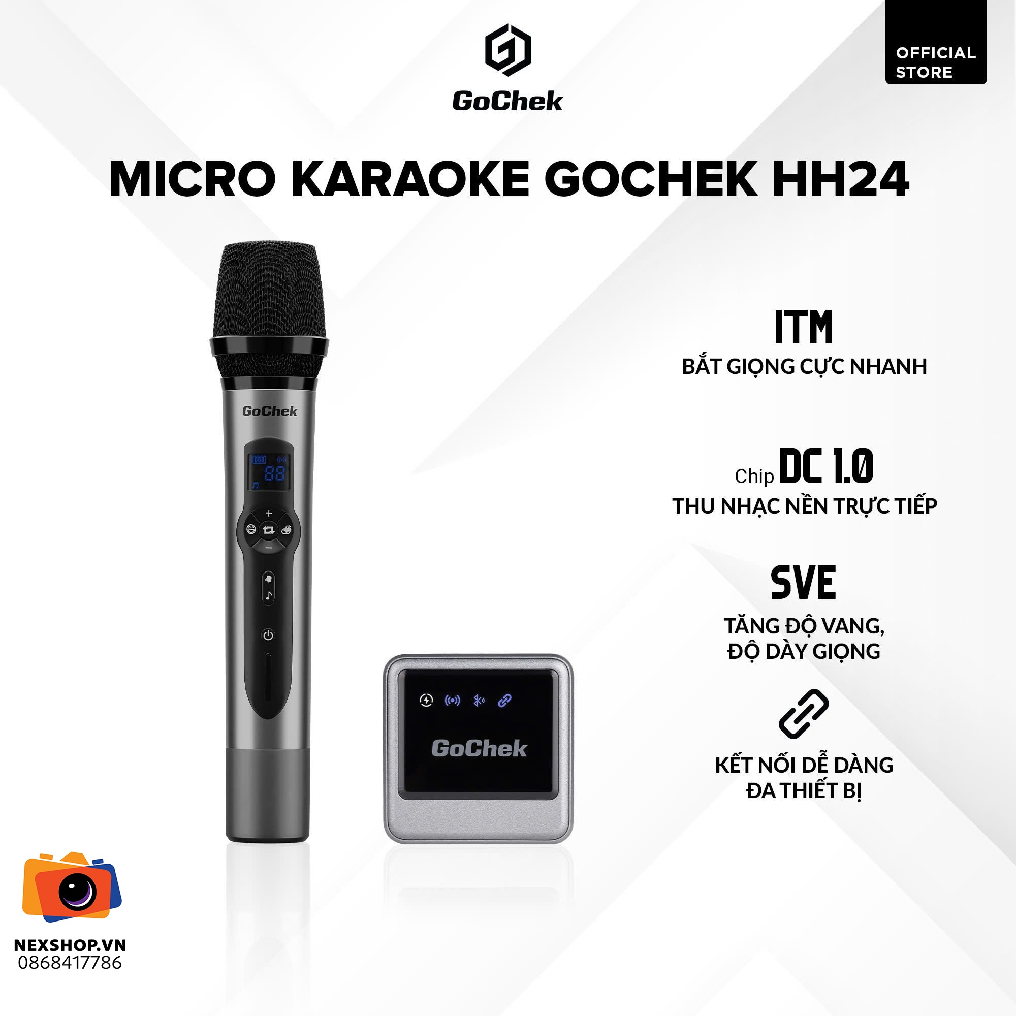 Micro thu âm không dây GoChek HH24 | 1TX + 1RX | Chính hãng