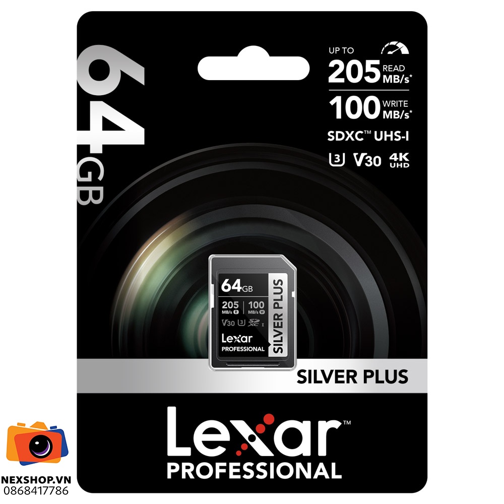 Thẻ nhớ Lexar 64GB Pro Silver Plus SDXC V30 UHS-I U3 205MB/s | Chính hãng