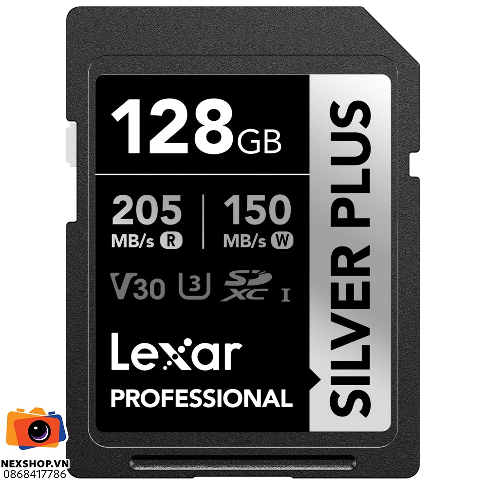 Thẻ nhớ Lexar 128GB Pro Silver Plus SDXC V30 UHS-I U3 205MB/s | Chính hãng