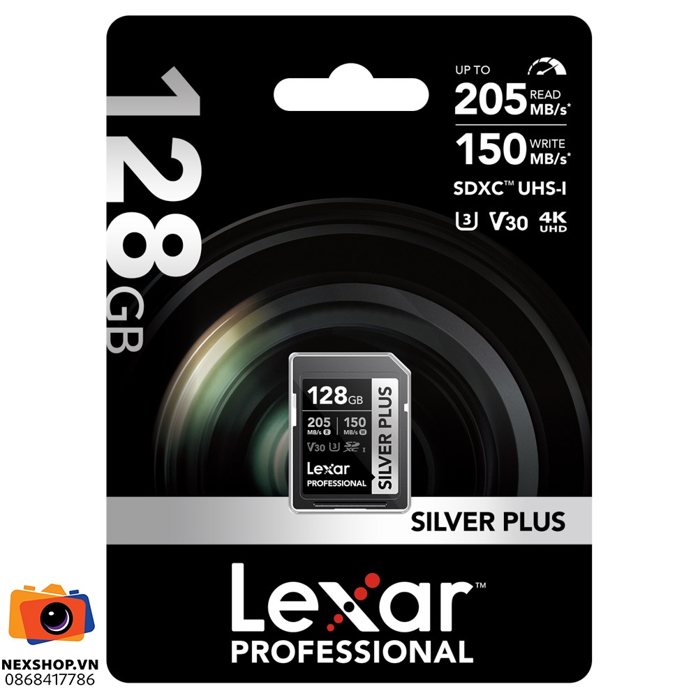 Thẻ nhớ Lexar 128GB Pro Silver Plus SDXC V30 UHS-I U3 205MB/s | Chính hãng