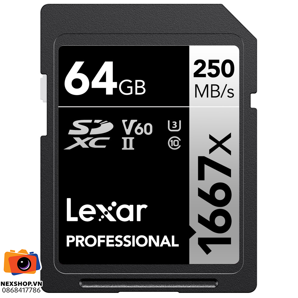 Thẻ nhớ Lexar 64GB Pro 1667X V60 SDXC UHS-II U3 250MB/s | Chính hãng
